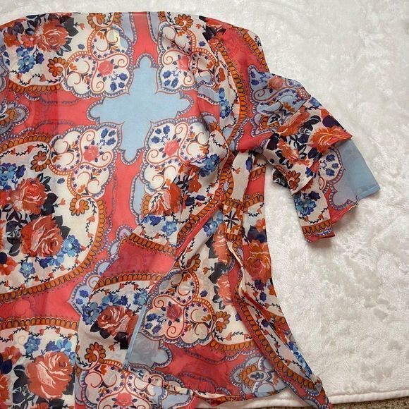 Moon Orchid Women's Boho Bell Sleeve Sheer Floral‎ Print Oversized Kimono Sz Sm - Picture 13 of 13